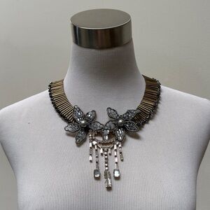 Anthropologie Art Deco Beaded Necklace Blue and Gold